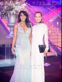JACKIE ST CLAIR AND KIMBERLEIGH GELBER WEARING VALENTINO WHITE DRESS ATTENDING COLLARS AND COATS GALA WITH MODEL JACKIE ST CLAIR 2015