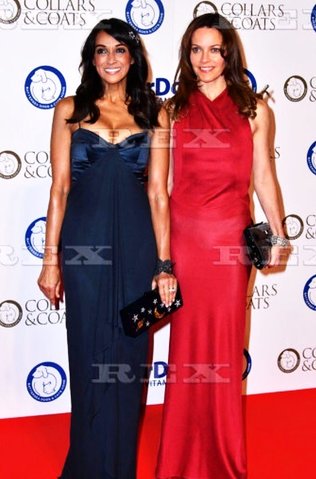 KIMBERLEIGH GELBER ATTENDS BATTERSEA DOGS CHARITY GALA COLLARS AND COATS WITH MODEL JACKIE ST.CLAIR WEARING AZZEDINE ALAIA RED DRESS 2016